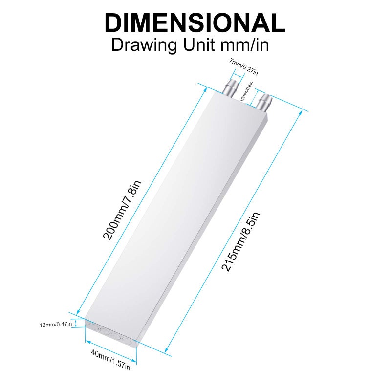 DIYhz Aluminum Water Cooling Block, Liquid Water Cooler Heat Sink System for PC Computer CPU Graphics Radiator Heatsink Endothermic Head Silver(40 x 200 x 12mm) - Image 3